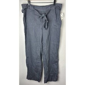 NWT Caslon Pants Womens LARGE Dark Gray Linen Relaxed Pockets Beach Wide Leg